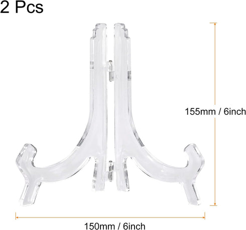 uxcell 2pcs 6.3" Acrylic Easel Stand, Folding Display Plate Holder Clear for Decorative Picture Frame