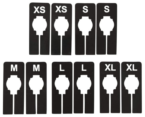 NAHANCO QSDBWKIT2 Black Rectangular Clothing Size Dividers with White Print for XS-XL, Kit of 25