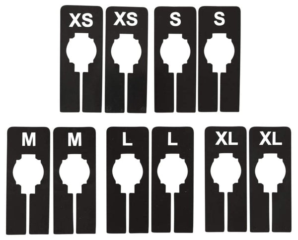NAHANCO QSDBWKIT2 Black Rectangular Clothing Size Dividers with White Print for XS-XL, Kit of 25