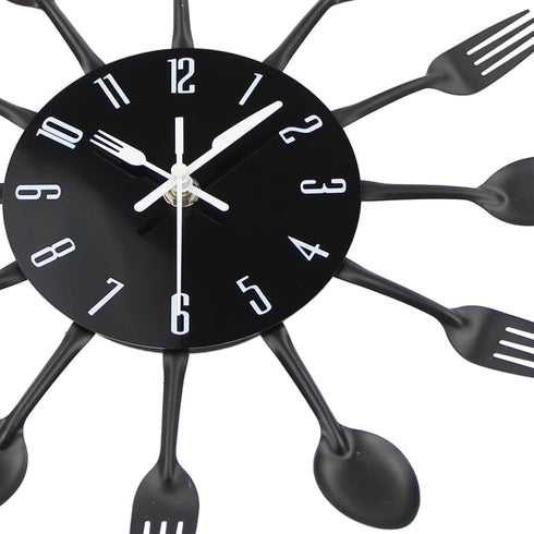 Timelike Kitchen Wall Clock (3D Removable Modern Creative Cutlery Design, Black, Wall Decal Room Decoration)