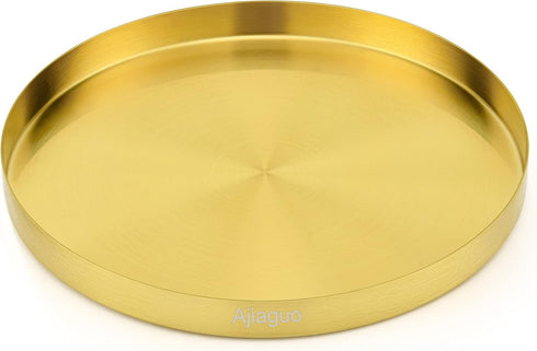 Ajiaguo Counter (5"W+ 8"W+ 12"W 1.1"H) Gold Tray Round Serving Platter - Metal Decorative Plate for Bar Club Lounge