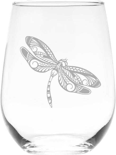 Dragonfly Stemless Wine Glass - 17 oz Dragonfly Themed Gift for Men and Women