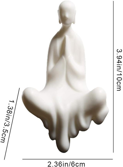 Kingzhuo White Ceramic Cute Sitting Buddha Statue, Beautiful Praying Hands Meditation Monk Figurine, 4'' Tall