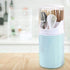 Blue Kitchen Utensil Holder with Cover, 4 Compartment Wall-Mounted Plastic Silverware Holder, Utensil Drying Rack for