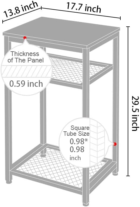 2-Tier Side Table with Mesh Shelves, Open Shelves Small End Table, Industrial Wood Look Night Stand with Metal Frame