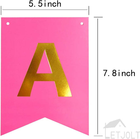 Roseo Pink Happy Birthday Banner Signs, Golden Sparkle Funny Party Supplies for Girls, 13 Pieces