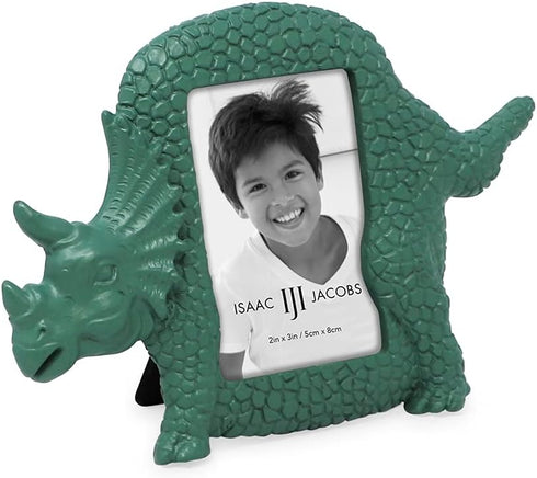 Isaac Jacobs 2” x 3” Resin Dinosaur Picture Frame, Vertical Keepsake Photo Frame with Easel and Hanging Tabs for