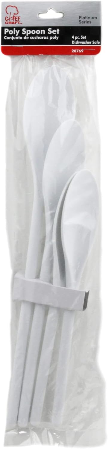 Chef Craft Select Plastic Spoon Set, 4 Piece, White, 10-14.5 Inch