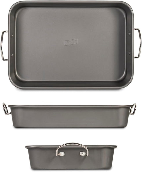 Glad Nonstick Roasting Pan 11x15, Heavy Duty Metal Bakeware Dish with Rack for Baking Turkey, Chicken, Veggies