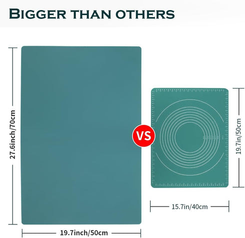 Extra Large Silicone Countertop Mat, Nonslip Heat Resistant Kitchen Table Protector, Dark Green for Crafts and Pastry