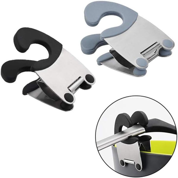 Pot Clip Stainless Steel Holder for Spoon Rest, Silicone & Stainless Steel Anti-Scald Grip Kitchen Tools (Black & Grey)