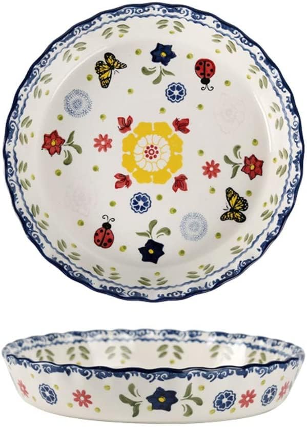 Ceramic Pie Pan, 10 Inch Round Bakeware for Oven (Butterfly Design)