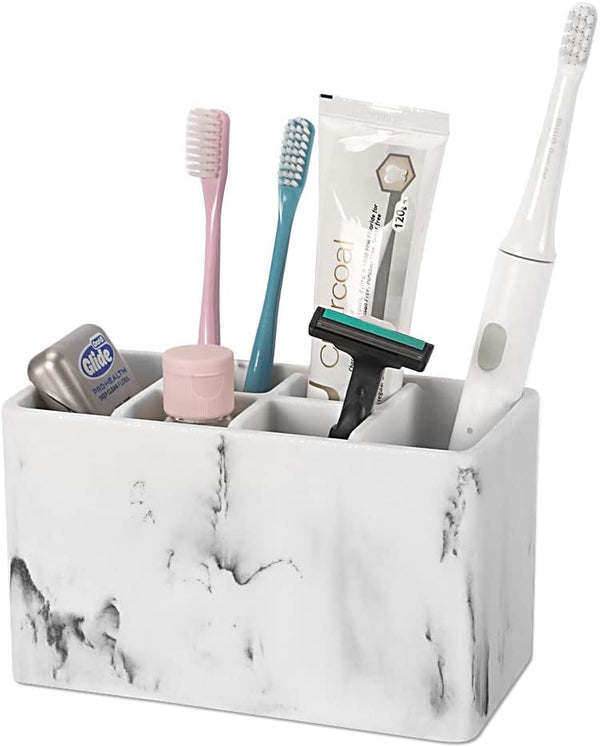 zccz Toothbrush and Toothpaste Holder, Multifunctional Countertop Organizer with 6 Slots for Bathroom Shower Vanity