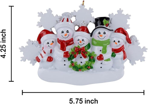 Snowman Family of 5 Personalized Christmas Tree Ornament, 2025 Custom Family Keepsake Gifts