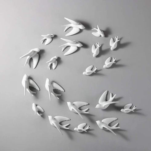 Pair of Ceramic Birds, White Wall Mounted Decor for Bathroom, Living Room, Garden Sculptures, Small