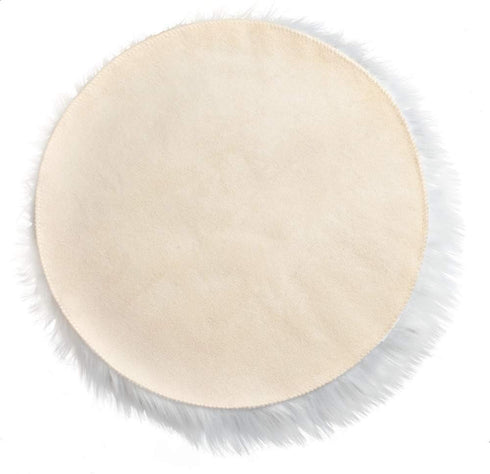 IVON 15.5'' White Round Faux Fur Rug, Fluffy Soft Cushion for Chair, Background for Nail Desk Photos (1pcs White)