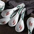 Ceramic Soup Spoons Set of 4, Chinese Style Glaze Porcelain Rice Spoons, Dark Green Asian Tableware