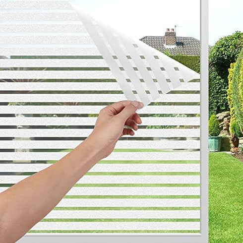 LEMON CLOUD Self-Adhesive Privacy Window Film, No-Glue Static Cling Stripe Pattern, 17.5 x 78.7 Inch