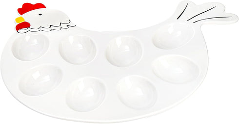 2 Pack 8-Cup Countertop Hedume Deviled Egg Platter Tray, Ceramic Hen Modelling Egg Dish, Easter Egg Tray, Deviled Egg