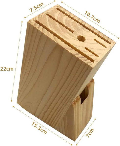 Wooden Knife Block Countertop Knife Holder with Scissors-Slot for Kitchen
