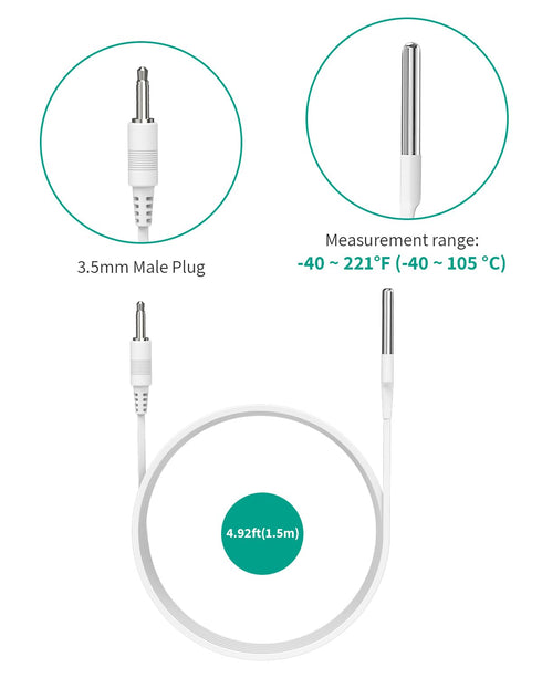 Waterproof Probe Replacement ST4/ST5 with Built-in DS18B20 Temperature Chip, 4.92ft Cable for Wireless Thermometer