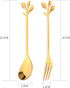 12pcs Stainless Steel Gold Leaf Coffee Spoon and Cake Fruit Forks Kitchen Accessory Wedding Party for Dessert, Salad, Appetizer, Spoon and Fork Set(6 Forks + 6 Spoons) (Gold) by Golden Pearl