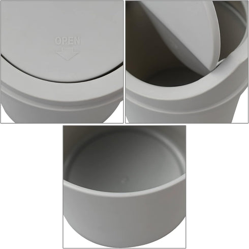 0.5 Gallon Plastic Mini Trash Can with Swing Lid, Tiny Garbage Can, Gray