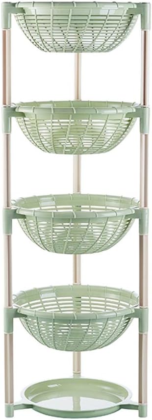 Multifunctional Plastic Storage Basket - Floor Tripod Kitchen Vegetable and Fruit Storage Rack Drain Rack (Green, 4