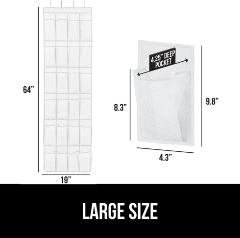 GORILLA GRIP Over the Door Shoe Organizer, 24 Large Breathable Mesh Pockets, Space Saving Storage Holder, White