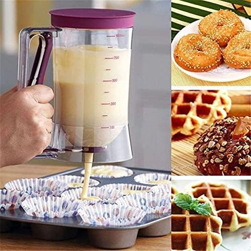 Cupcake Pancake Cookies Cream Dispenser - Cake Mix Jug Baking Essentials Maker, Funnel Measuring Cup (Purple)