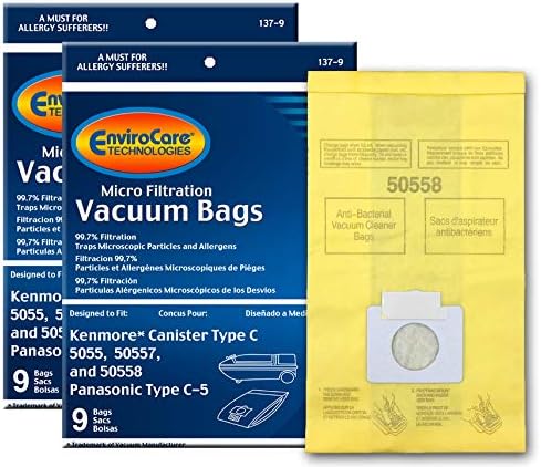 EnviroCare 18 Pack Replacement Vacuum Bags for Kenmore Canister Type C/Q 50555, 50558, 50557 & Panasonic Type C-5
