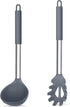 TeamFar Silicone Kitchen Utensils, 2 Pcs Large Nonstick Soup Ladle and Pasta Fork for Cooking, Mixing, Serving, Light
