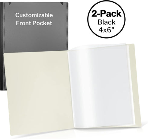 CRANBURY Small Photo Album 4x6 (Black), 2-Pack Mini Plastic Picture Album Binder, 24 Pockets for 48 Pictures