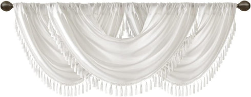 Madison Park Elena Waterfall Embellished Rod Pocket Valance, Faux Silk Window Valance, 38X46", White