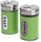 Salt and Pepper Shakers Set, Stainless Steel and Glass with Adjustable Pour Holes (Green)