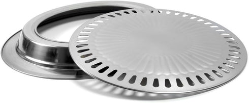 Korean Style BBQ Plate - Smokeless Indoor Stainless Steel Non-Stick Roasting Round Grill Pan for Camping