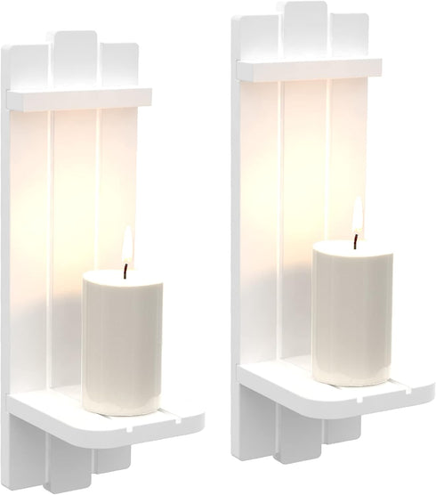 Sconces Wall Decor Set of 2 - Rustic Home Farmhouse Art Floating Candle Holder Shelf White Decorations for Living Room,