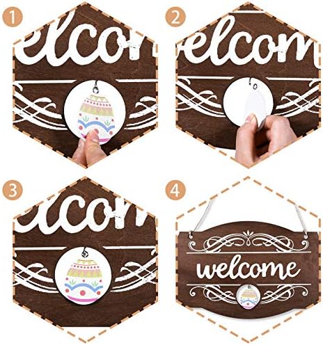 Jetec Interchangeable Seasonal Welcome Sign, Rustic Wood Wall Hanging Outdoor Decor for Holidays (Brown)