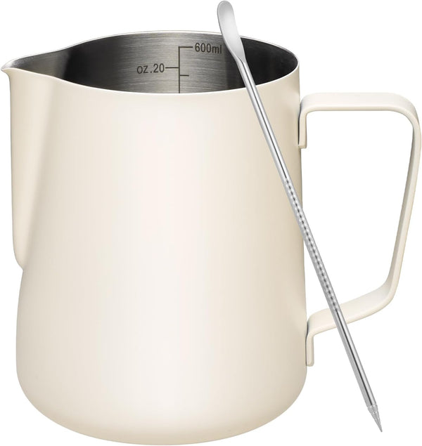 Milk Frothing Pitcher, 20oz Stainless Steel Cup with Clear Scale, Cappuccino Accessories for Barista Coffee Bar