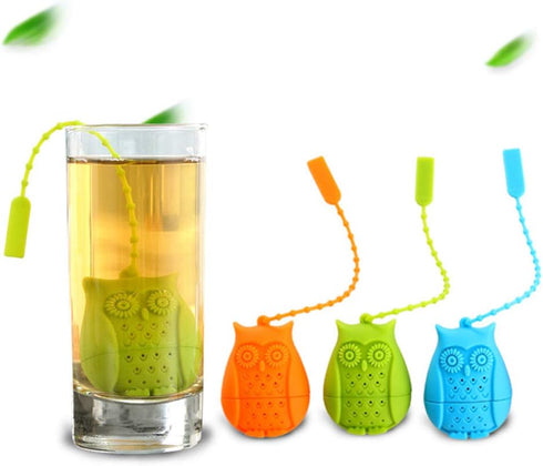 Tvoip 3Pcs Food Grade Silicone Tea Infuser Filter, Creative Cartoon Owl Tea Strainer