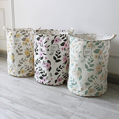 UUJOLY Collapsible Laundry Basket, Waterproof Round Cotton Linen Hamper - 19.7x15.7 inches, Purple