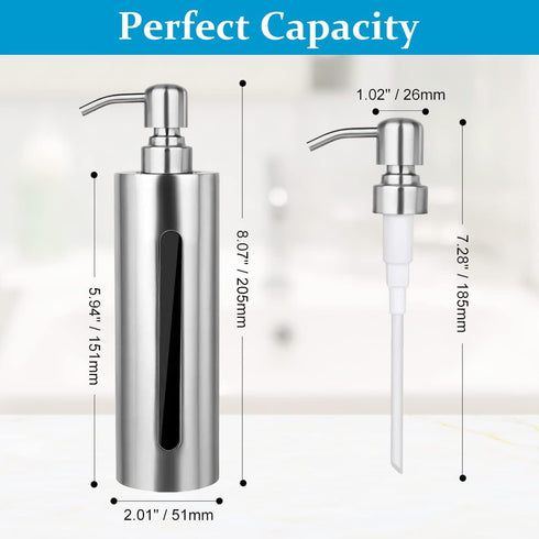 BabyElf Hand Soap Pump Dispenser for Bathroom, Stainless Steel Dish Soap Dispenser for Kitchen, 7oz/200ML