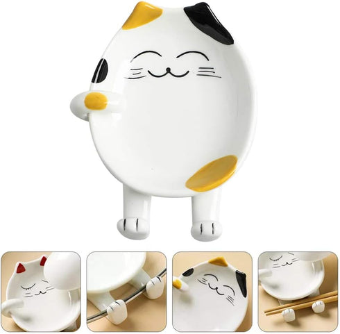 OURASHERO Multifunctional Ceramic Spoon Rest - Cute Cat Shape Utensil Holder for Kitchen Counter & Stove