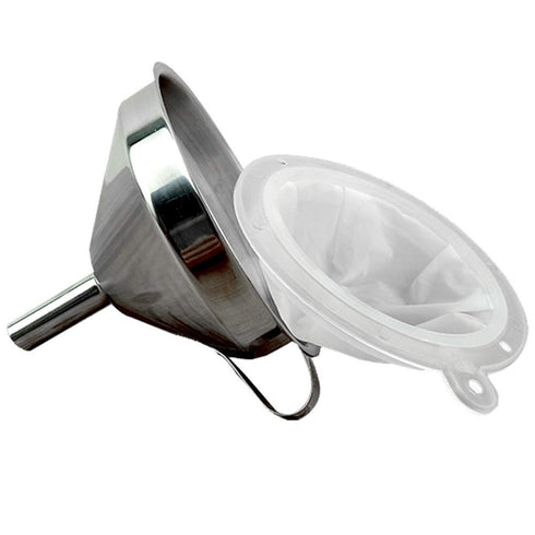 Stainless Steel Funnel with Fine Mesh Strainer, 5-Inch Metal Hopper with Handle, 300 Mesh Cooking Oil Filter Set