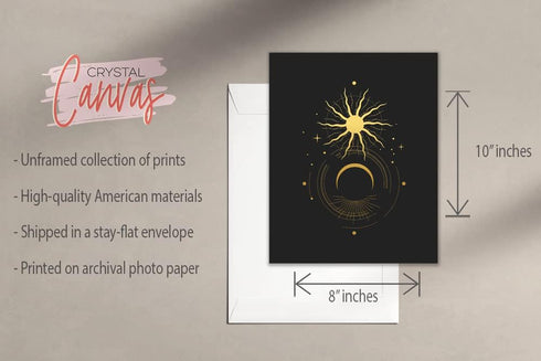 Occult Gold and Black Prints - Set of 6 Glossy Wall Art Decor (8x10) Alchemy, Witch, Third Eye, Planets