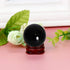 JIC Gem Small Black Obsidian Sphere Ball with Wooden Stand for Fengshui Healing Crystal Decoration (2.2", 55mm)