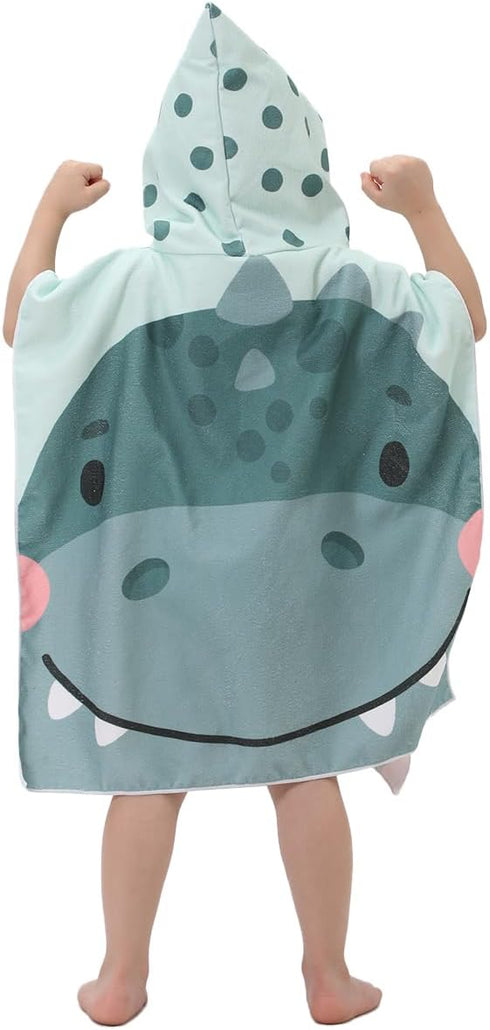 Cute Cartoon Hippo Print Kids Beach Towel Poncho - Soft, Absorbent & Stylish for Toddlers