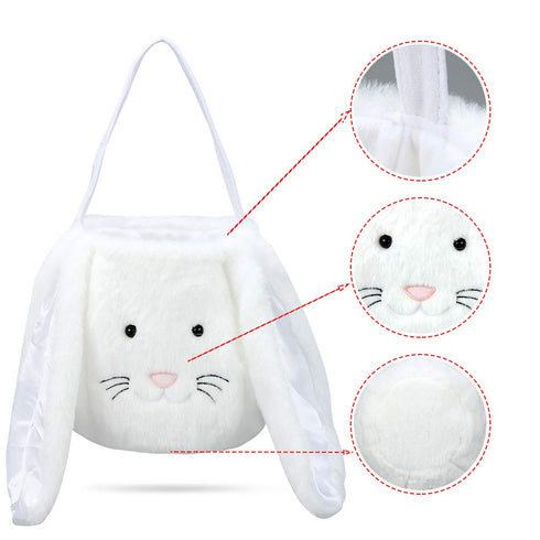 XinblueCo Plush Easter Bunny Basket with Long Ears, Personalized Egg Hunting Tote Bags for Easter Decorations