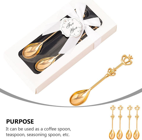 8 Pieces Golden Teaspoon Mini Gold Spoon with Crown, Stainless Steel Coffee Cake Spoon for Afternoon Tea