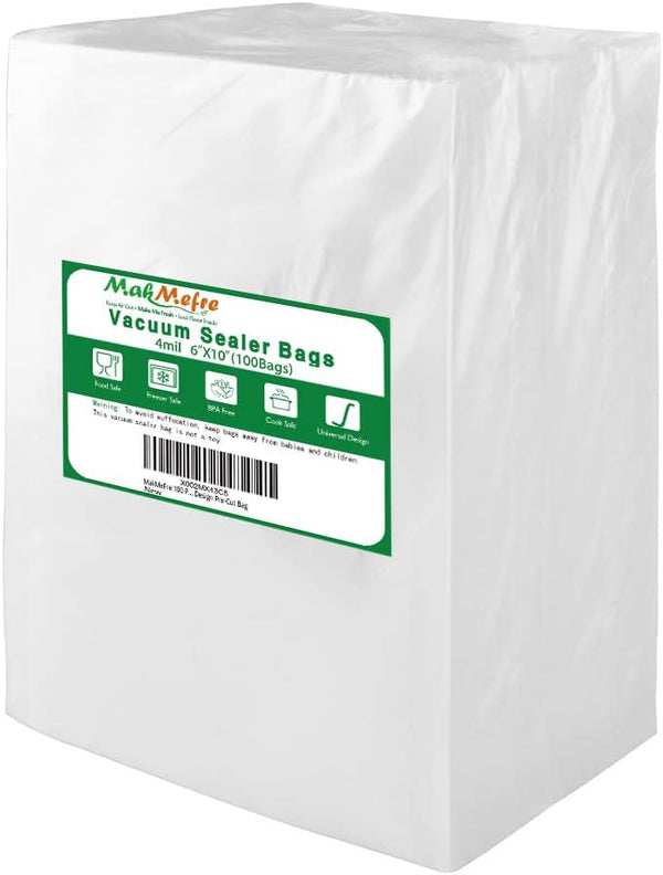 MakMeFre 100 Pint Size 4mil Vacuum Sealer Bags for Food, Heavy Duty, BPA Free, Sous Vide Safe, 6x10 Inch
